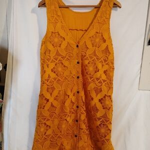 Anthropologie  Lace Mini SleevelessDress in Maize S Small